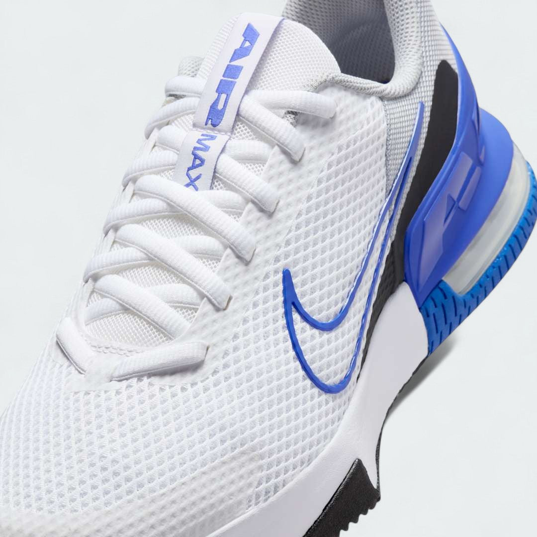 Close-up zoom on the front of the Nike Air Max Alpha Training Shoes Men's white, showing the mesh upper texture, durable toe cap, and lacing system.