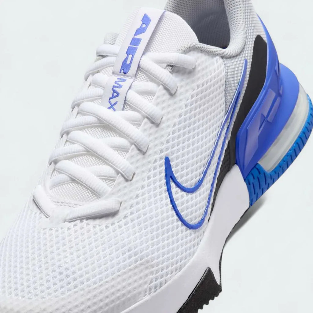 Close-up zoom on the front of the Nike Air Max Alpha Training Shoes Men's white, showing the mesh upper texture, durable toe cap, and lacing system.