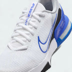 Close-up zoom on the front of the Nike Air Max Alpha Training Shoes Men's white, showing the mesh upper texture, durable toe cap, and lacing system.