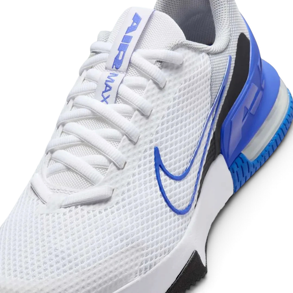 Close-up zoom on the front of the Nike Air Max Alpha Training Shoes Men's white, showing the mesh upper texture, durable toe cap, and lacing system.