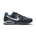 Side profile of the Nike Air Max Command Men's Trainer in Dark Obsidian, Wolf Grey, and White showing mesh upper, leather overlays, visible Max Air unit, and white Swoosh.
