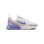 Highlights the high-velocity sweep of the Sapphire blue Nike Swoosh, showing the clean texture of the Phantom open-cell mesh upper, the gradient dot patterning fading into Light Thistle and Silt Red, and the translucent purple heel cage framing the Max Air unit.