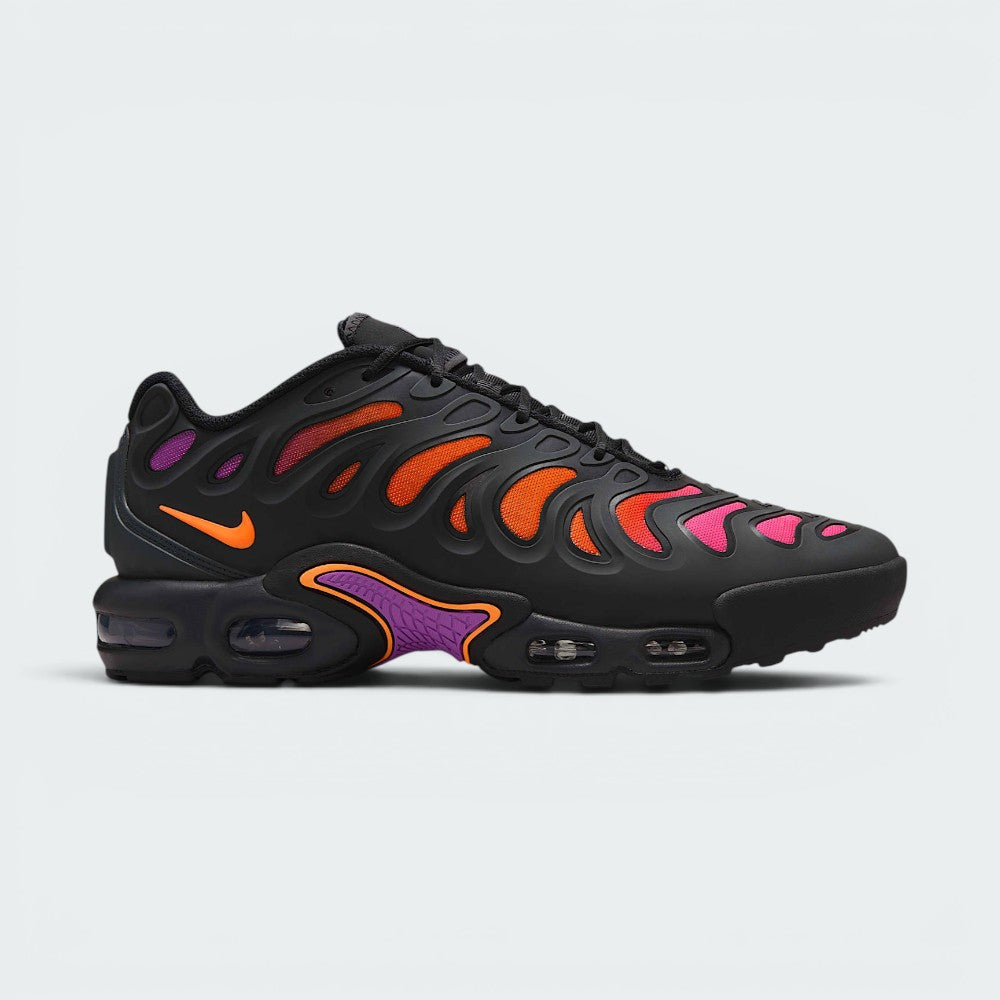 Highlights the high-velocity sweep of the thick, smoky grey molded cage overlays, showing the professional, smooth finish of the armor panels resting over the vibrant Total Orange gradient mesh underlayer.