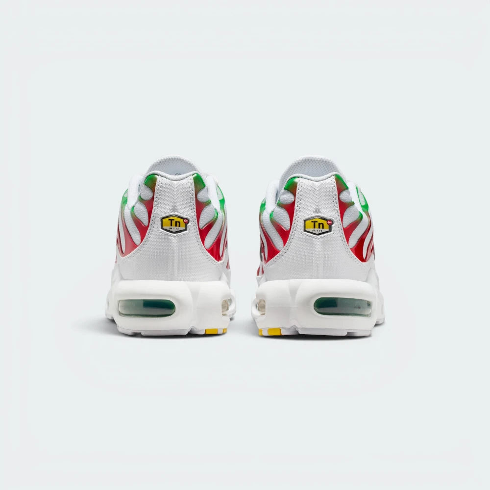 Focuses on the iconic hexagonal "Tn Air" logo badge and the professional finish of the synthetic leather overlays.