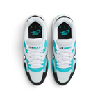 Focuses on the locked-in traditional lacing layout, displaying the perfect symmetry of the white mesh tongue, the textile eyelet bands, and the airy mesh guarding the front toe box area.