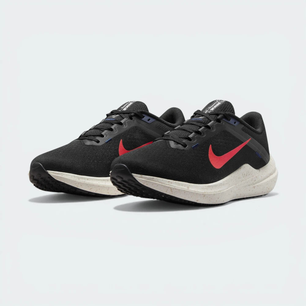 Angle View Showing Both Pair Side by Side: Emphasising the sleek silhouette and the high-contrast crimson and obsidian colour blocking.