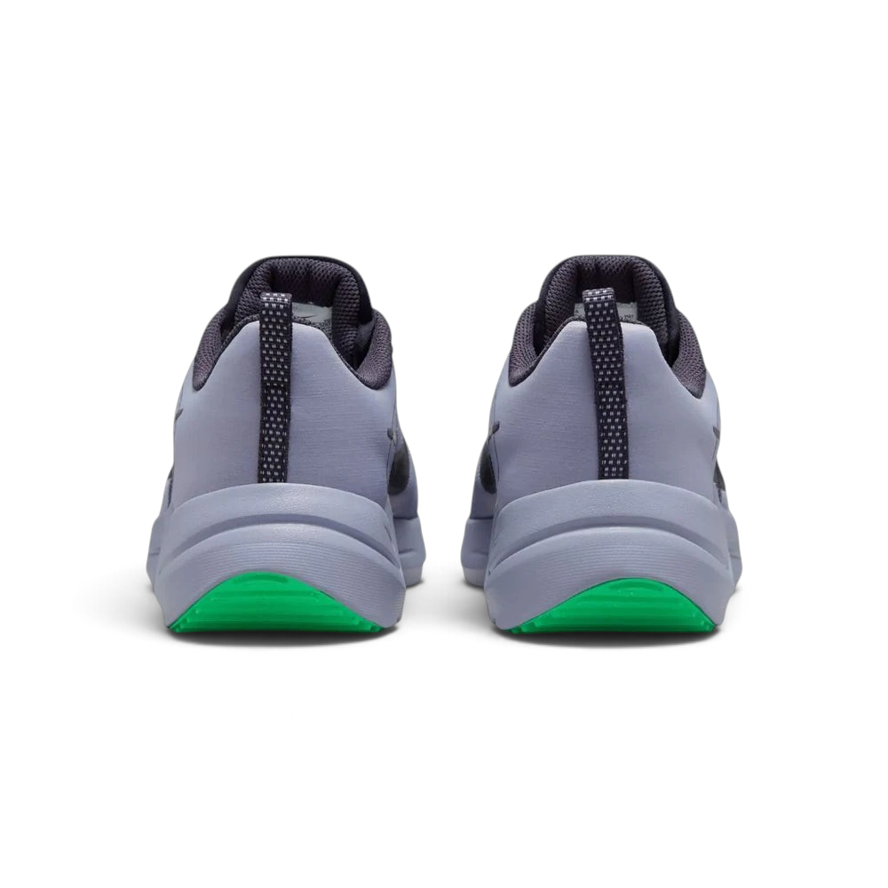 Focuses on the padded collar and the professional finish of the heel structure.