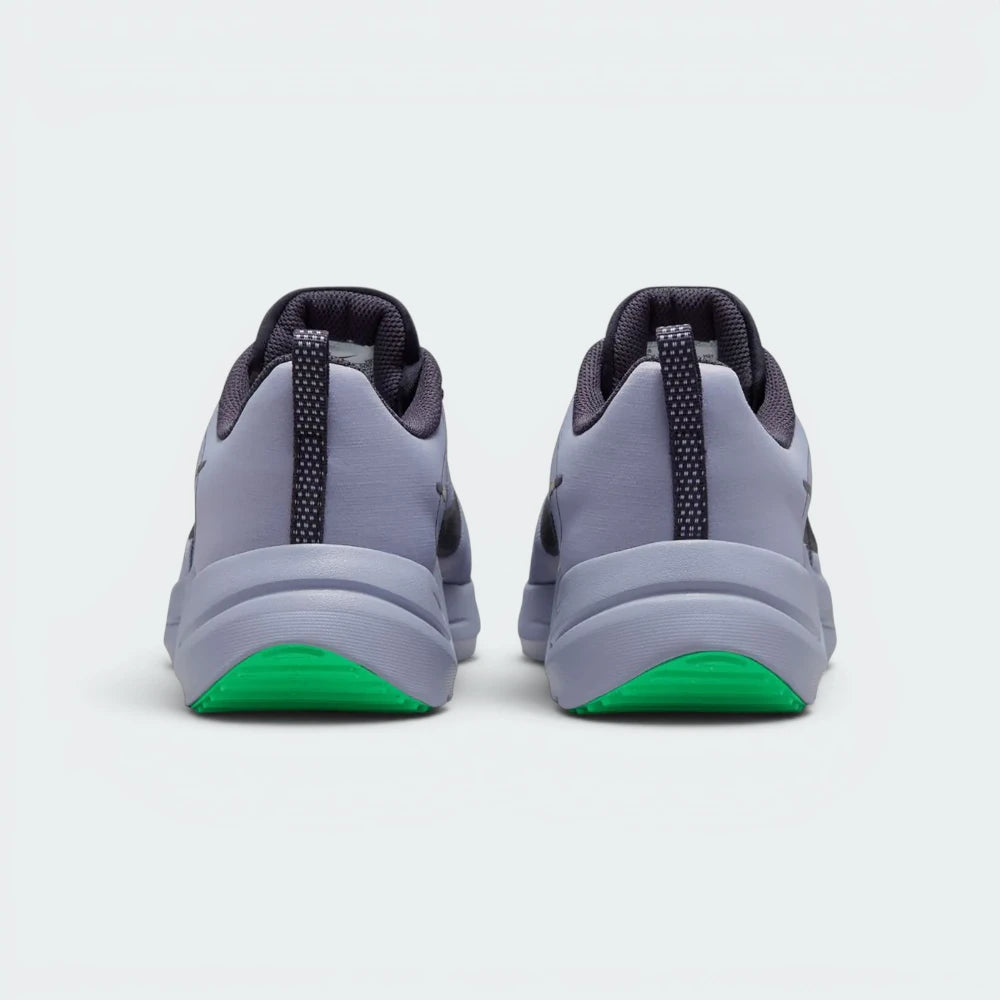 Focuses on the padded collar and the professional finish of the heel structure.