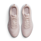 Focuses on the locked-in central lacing layout, displaying the clean symmetry of the pink mesh tongues, matching laces, circular Sunburst sustainability logos, and breathable forefoot mesh.