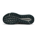 View of the outsole of the Nike Juniper Trail 2 Women's black trail shoes, showing deep, multi-directional rubber lugs for trail traction.
