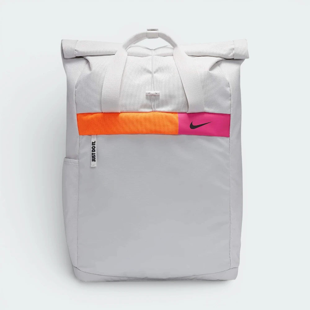 Highlights the high-velocity sweep of the contoured shoulder straps, showing the professional, clean texture of the Light Silver Gray polyester body and the streamlined, slim-profile layout of the side panels.