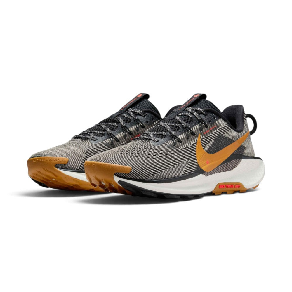 Emphasising the aggressive, road-to-trail hybrid stance of the shoes and the rich textural interplay between the open mesh panels, Fir green underlays, and thick ReactX foam sole unit.