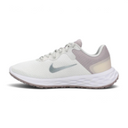 Highlights the subtle inner-side view of the shoe, displaying a smaller metallic silver Swoosh, the smooth transition between white and ocean cube mesh, and the clean white foam midsole base.