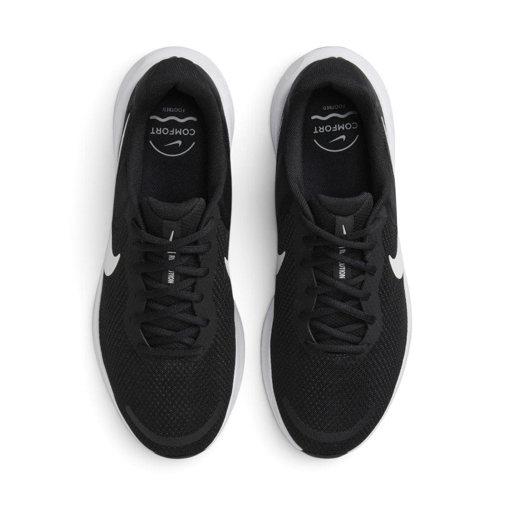 Focuses on the locked-in central lacing layout, displaying flat black laces, engineered mesh tongues with specialised takeoff touch points, "Nike Comfort Footbed" insoles, and plush padded ankle collars.
