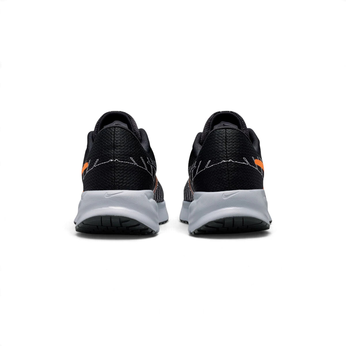 Rear view of the sneakers emphasising the supportive heel counters, subtle contrast stitching details, and the curved Wolf Grey sole geometry.