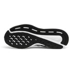 Displays the full-length black rubber outsole, showcasing the multi-directional traction pattern, flex grooves for natural toe-off, and central transition channels.