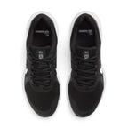 Focuses on the locked-in central lacing layout, displaying the flat black laces, midfoot webbing straps, padded mesh tongues with Run Swift 2 branding badges, and cushioned insoles.
