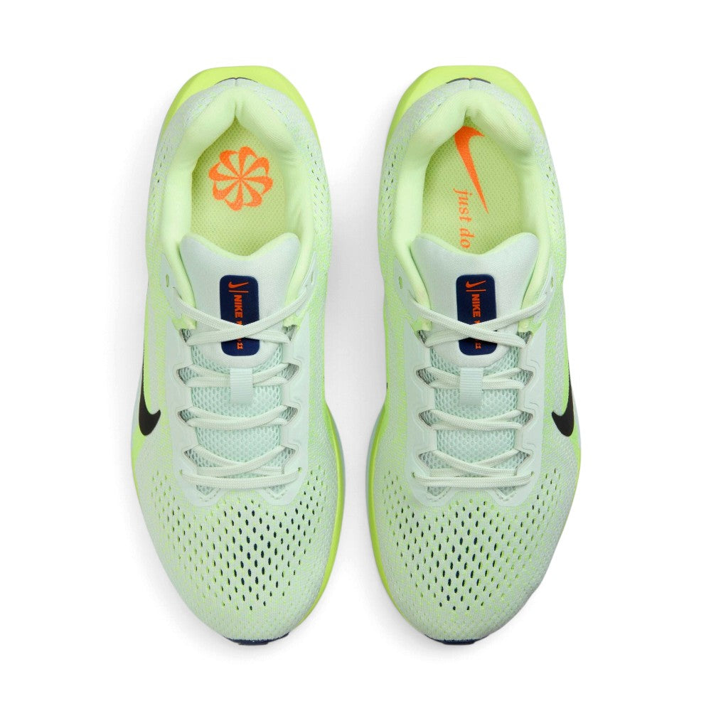 Overhead view of both running shoes showing the breathable engineered mesh forefoot, central lacing system, and cushioned interior footbeds.