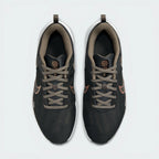Top-Down View of Pair: Looking down at the charcoal lacing system and the breathable dark mesh forefoot.