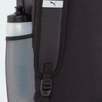 Highlights the high-velocity side mesh pocket and the professional depth of the backpack.