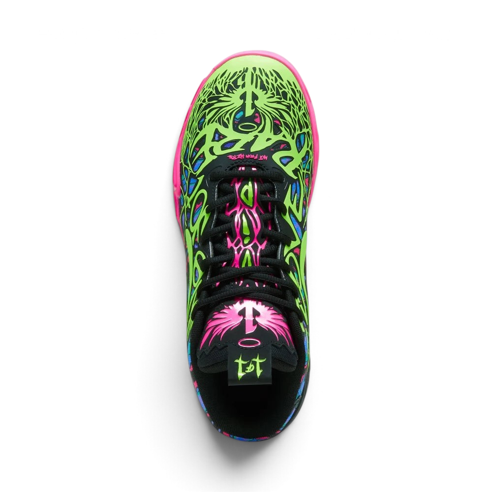 Focuses on the locked-in lacing system and the professional "Electric Lime" branding on the tongue.