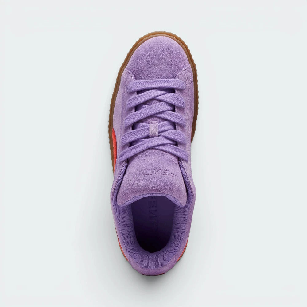 Focuses on the locked-in oversized laces and the professional finish of the padded "Lavender Alert" tongue.