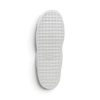 Full-length bottom view displaying the durable white rubber outsole featuring the signature cross-hatch grip texture, perimeter traction grooves, forefoot pivot circle, and recessed central PUMA branding logo.