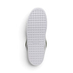 Full-length bottom view displaying the durable white rubber outsole featuring the signature cross-hatch grip texture, perimeter traction grooves, forefoot pivot circle, and recessed central PUMA branding logo.