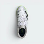 Focuses on the locked-in lace closure and the high-definition texture detailing across the junior toe strike zone.
