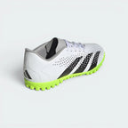 Focuses on the structured heel cup counter and the professional finish of the printed adidas performance logos.