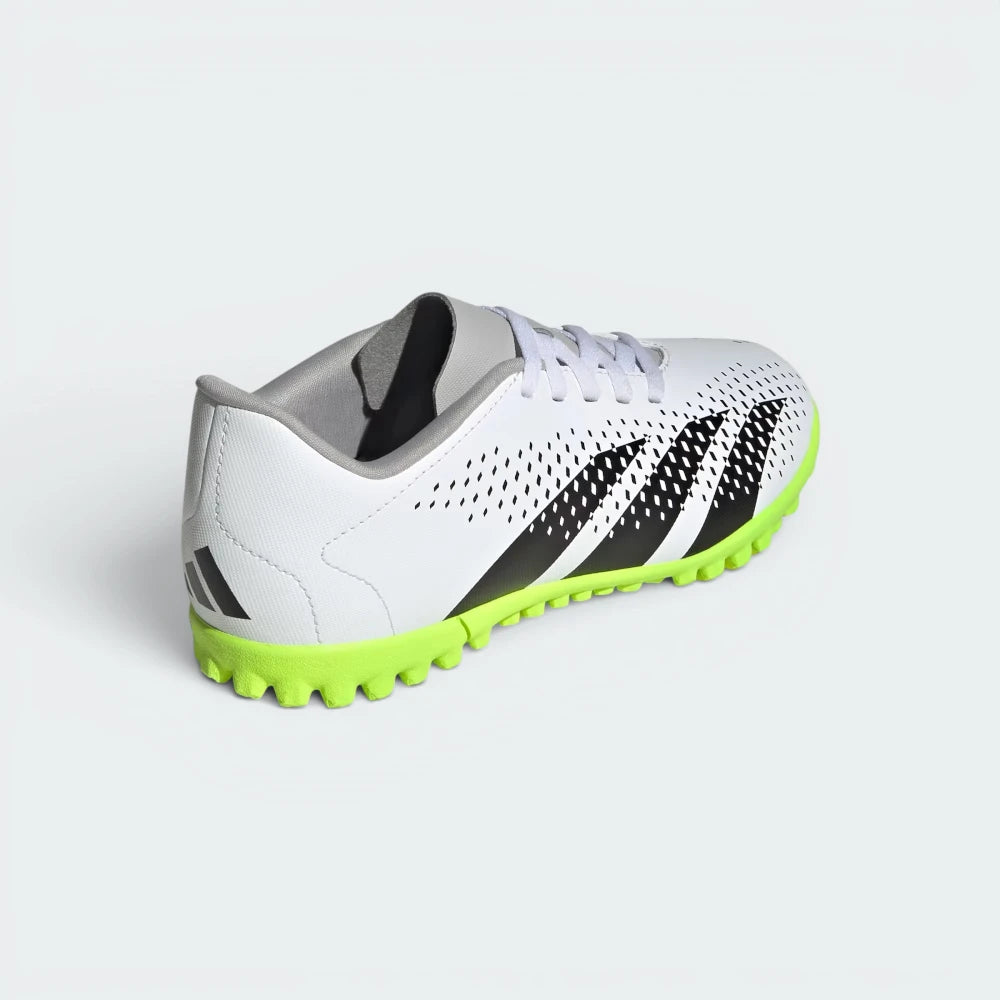 Focuses on the structured heel cup counter and the professional finish of the printed adidas performance logos.