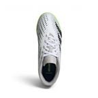 Focuses on the locked-in lace closure and the high-definition texture detailing across the junior toe strike zone.