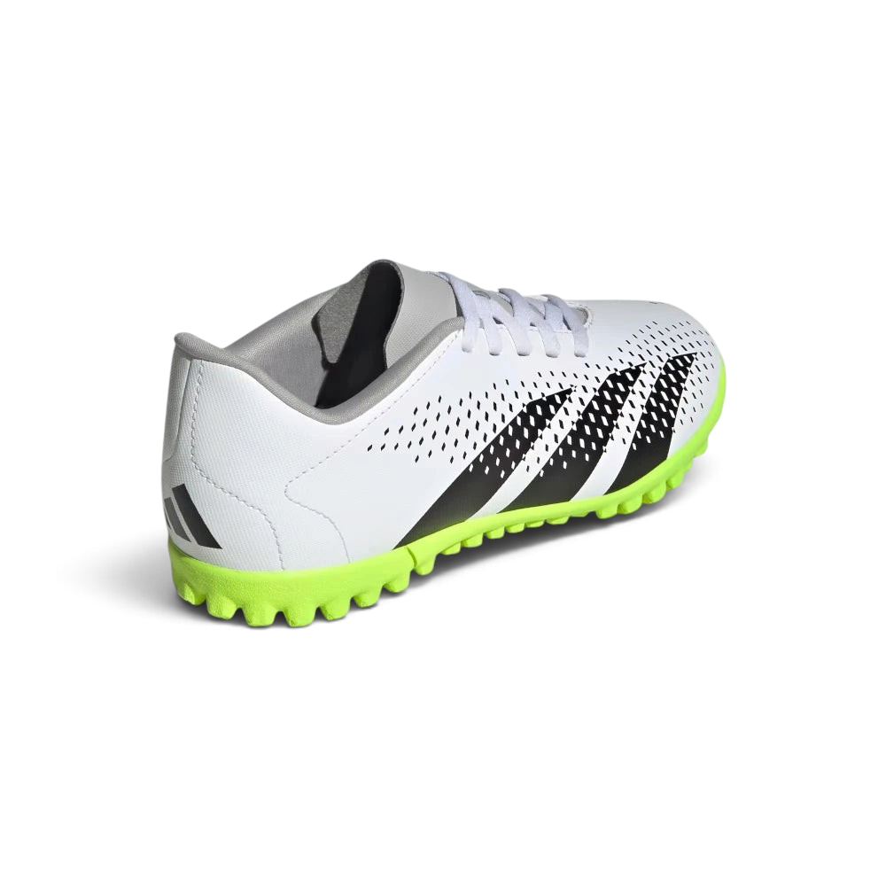 Focuses on the structured heel cup counter and the professional finish of the printed adidas performance logos.
