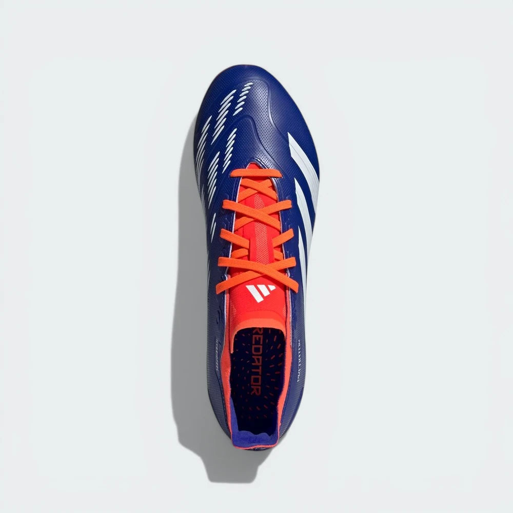 Top-Down View of Pair: Looking down at the blue lacing system and the intricate 3D texture across the Hybridfeel upper.