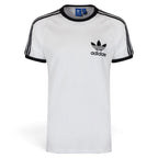 Flat Lay View: Studio front view of the t-shirt laid flat, showcasing the clean proportions, crisp white cotton body, and balanced placement of the left-chest Trefoil logo.   