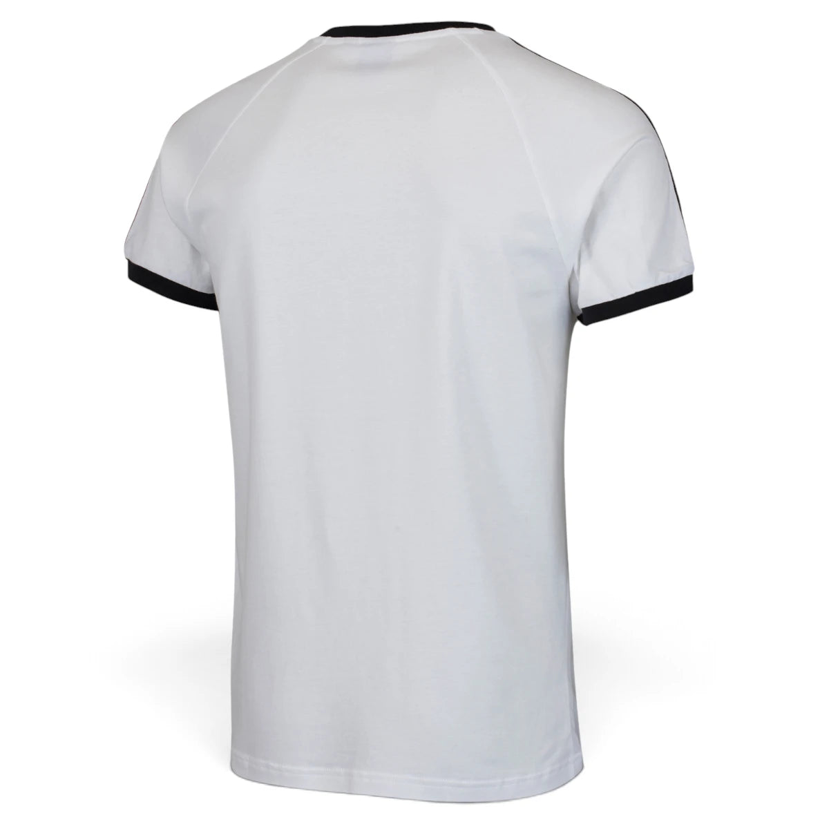 View from Behind Looking at the Rear: Rear-facing perspective focusing on the clean, unbranded white back panel, smooth shoulder yoke seams, and curved hemline.   