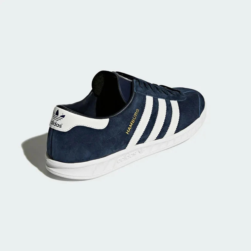 Back view of adidas Hamburg Men's sneakers with white heel tab and Trefoil branding