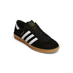 Angled view of adidas Hamburg Men's shoes highlighting premium suede texture and gold foil detail