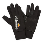 Close-up zoom on the fabric of the Ellesse Daxo Touchscreen Gloves in black, showing the knit texture and the embroidered Ellesse logo.