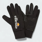 Close-up zoom on the fabric of the Ellesse Daxo Touchscreen Gloves in black, showing the knit texture and the embroidered Ellesse logo.