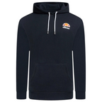 Ellesse Toce Overhead Hoodie Men's in black, front view showing the hood, kangaroo pocket, and Ellesse logo on the chest.