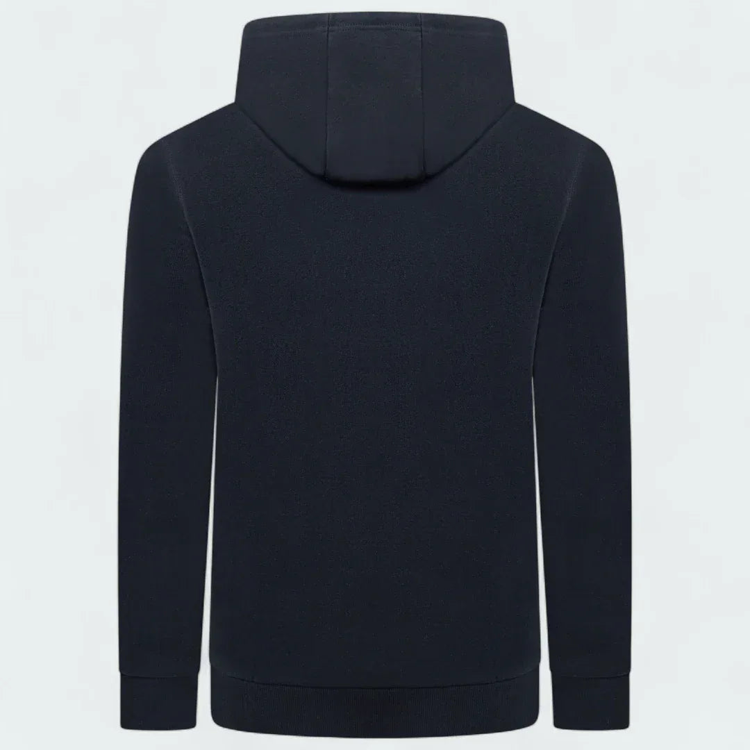 Ellesse Miletto Full-Zip Hoodie Men's in black, back view showcasing the plain design and the hood.