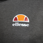 Close-up zoom on the fabric of the Ellesse Toce Overhead Hoodie in charcoal, showing the soft fleece texture and the embroidered or printed Ellesse logo.