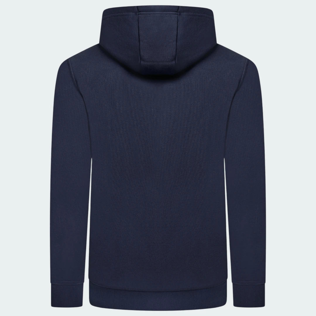 Ellesse Miletto Full-Zip Hoodie Men's in navy, back view showcasing the plain design and the hood.