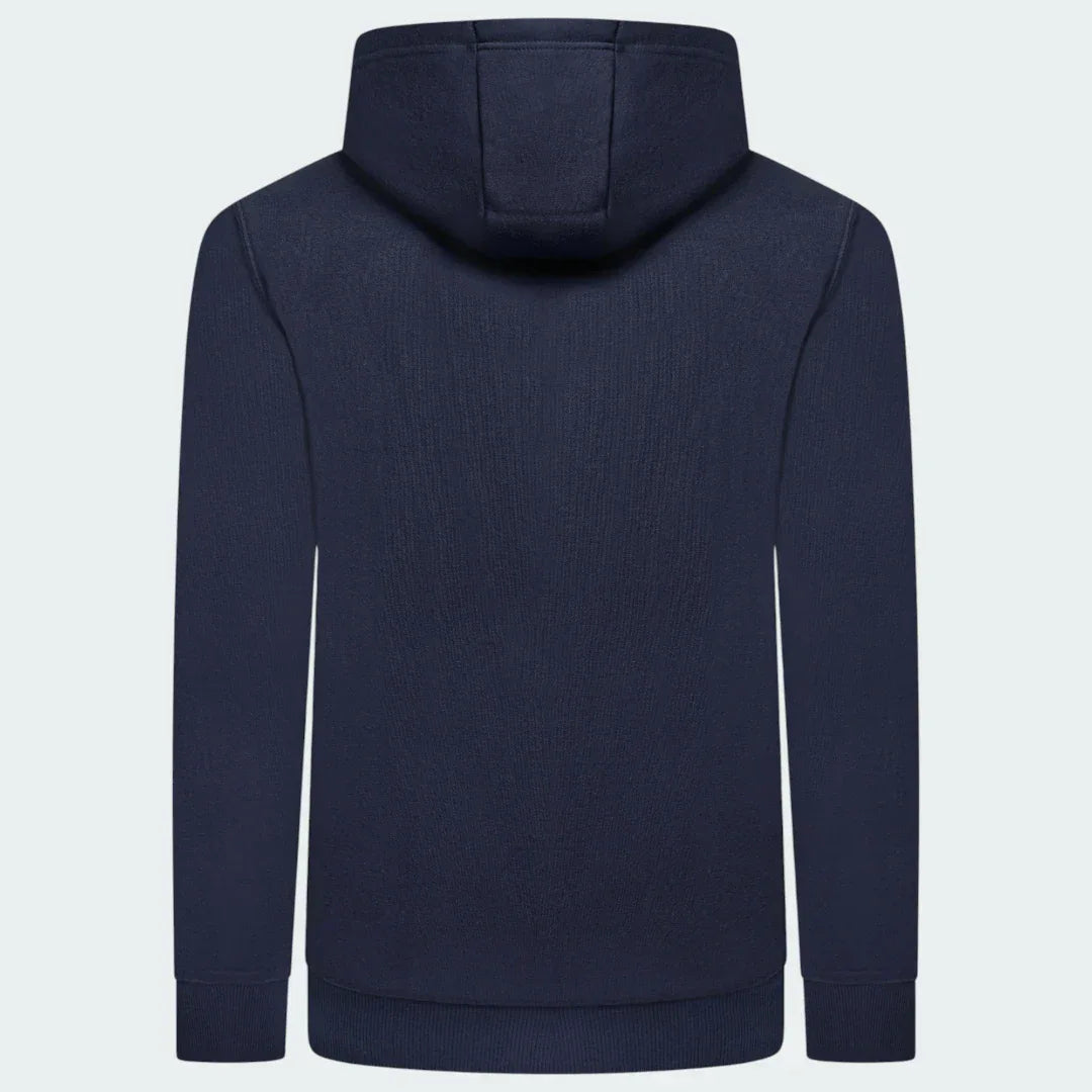 Ellesse Miletto Full-Zip Hoodie Men's in navy, back view showcasing the plain design and the hood.