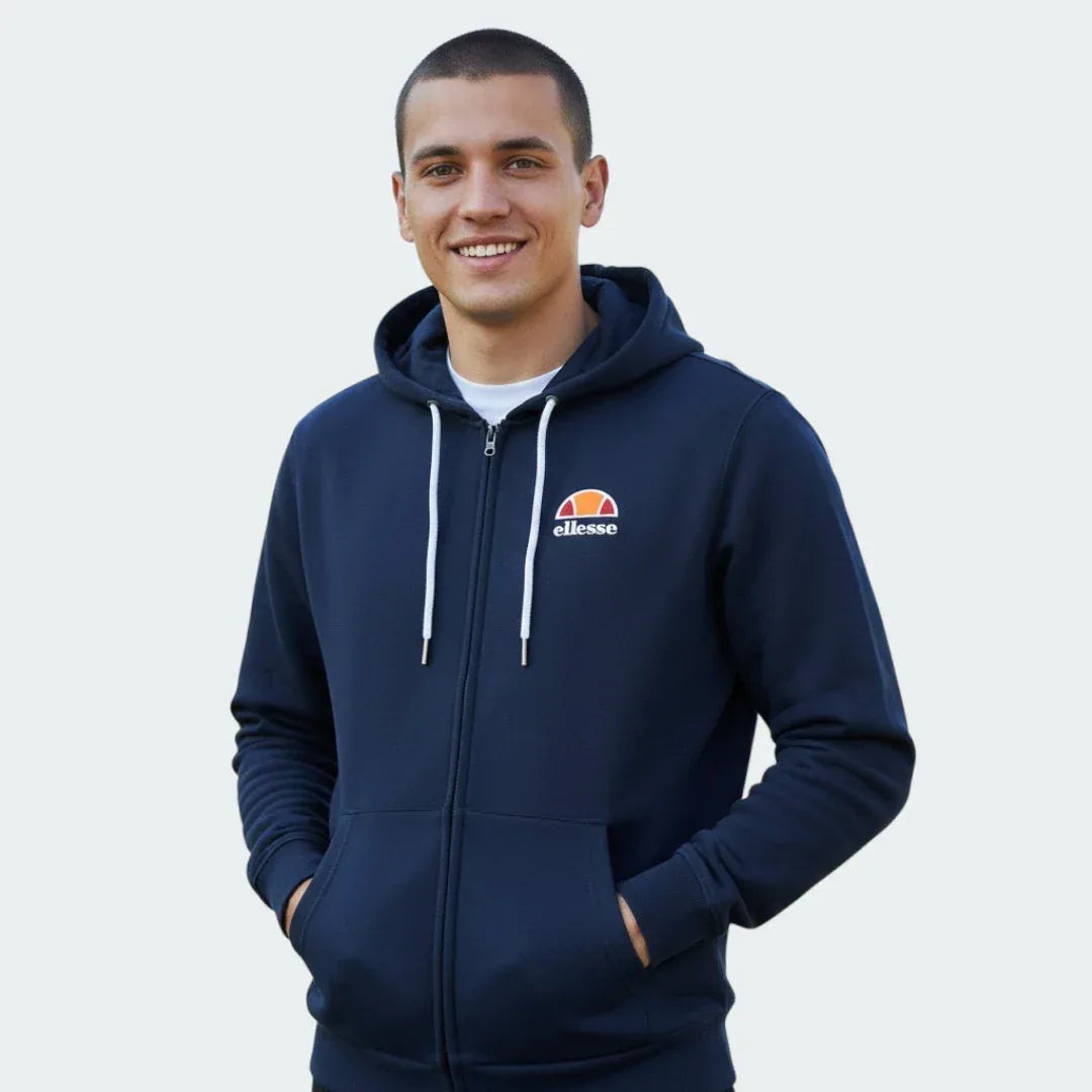 Ellesse Miletto Hoodie being worn by a model with hands in the kangaroo pockets Main image