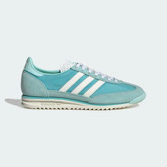 The Easy Mint SL 72 OG, highlighting the slim profile and the vibrant Semi Flash Aqua Three-Stripes against the mint nylon.
