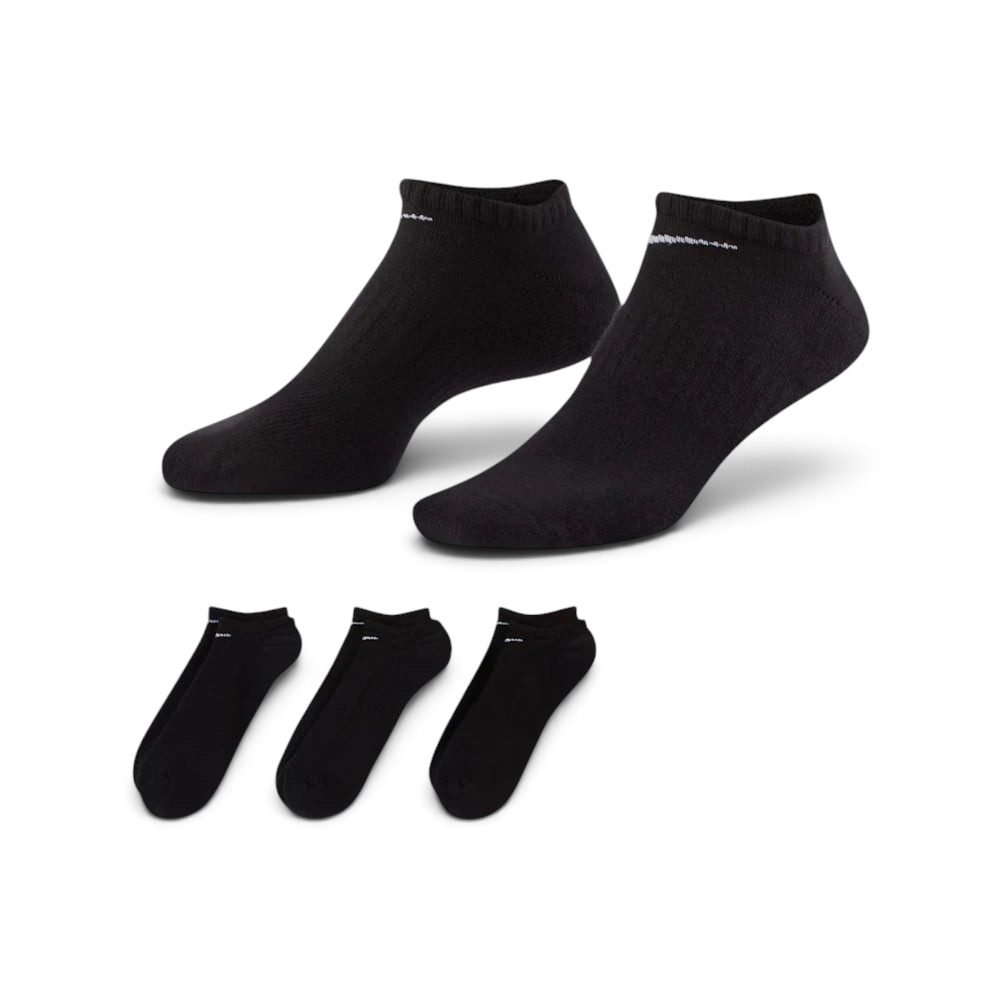 The Black lightweight no-show sock, highlighting the low-cut ankle line and the high-contrast white Nike Swoosh. Main image