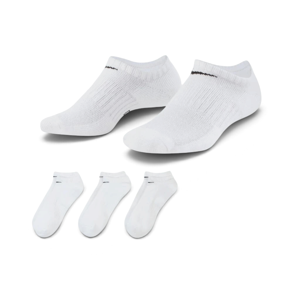 The white no-show sock, highlighting the high-contrast black Nike Swoosh on the top of the foot. Main image