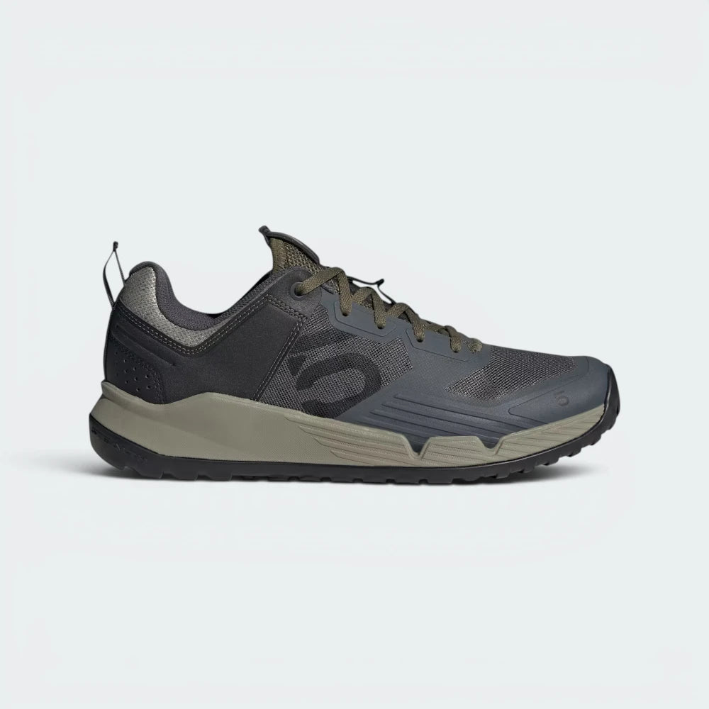 Highlights the high-velocity sweep of the Core Black structural overlays, showing the professional, texturized weave of the Grey Six open mesh base and the rugged, trail-runner inspired rise of the cushioned EVA midsole.